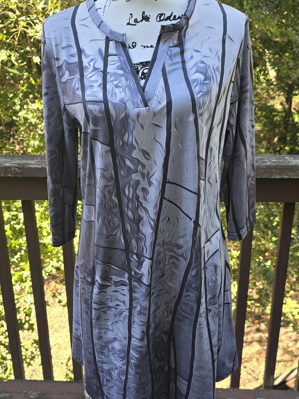 Gray Patterned V-Neck Mini Dress